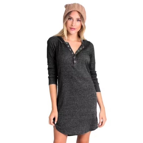 Chaser Navy Blue Ribbed Shirttail Button Front Snap Closure Long Sleeve Dress S - Picture 1 of 6